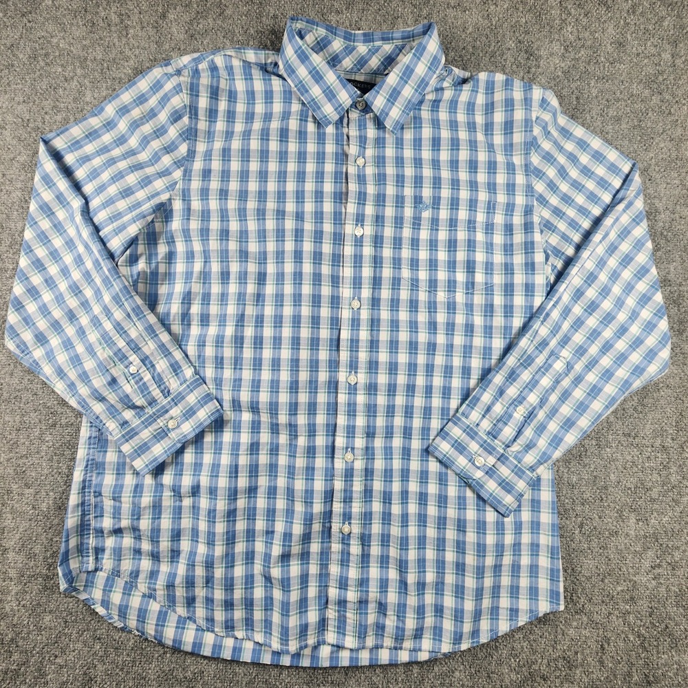 Dockers Mens XL Blue White Plaid Long Sleeve Button Front Shirt Single Pocket